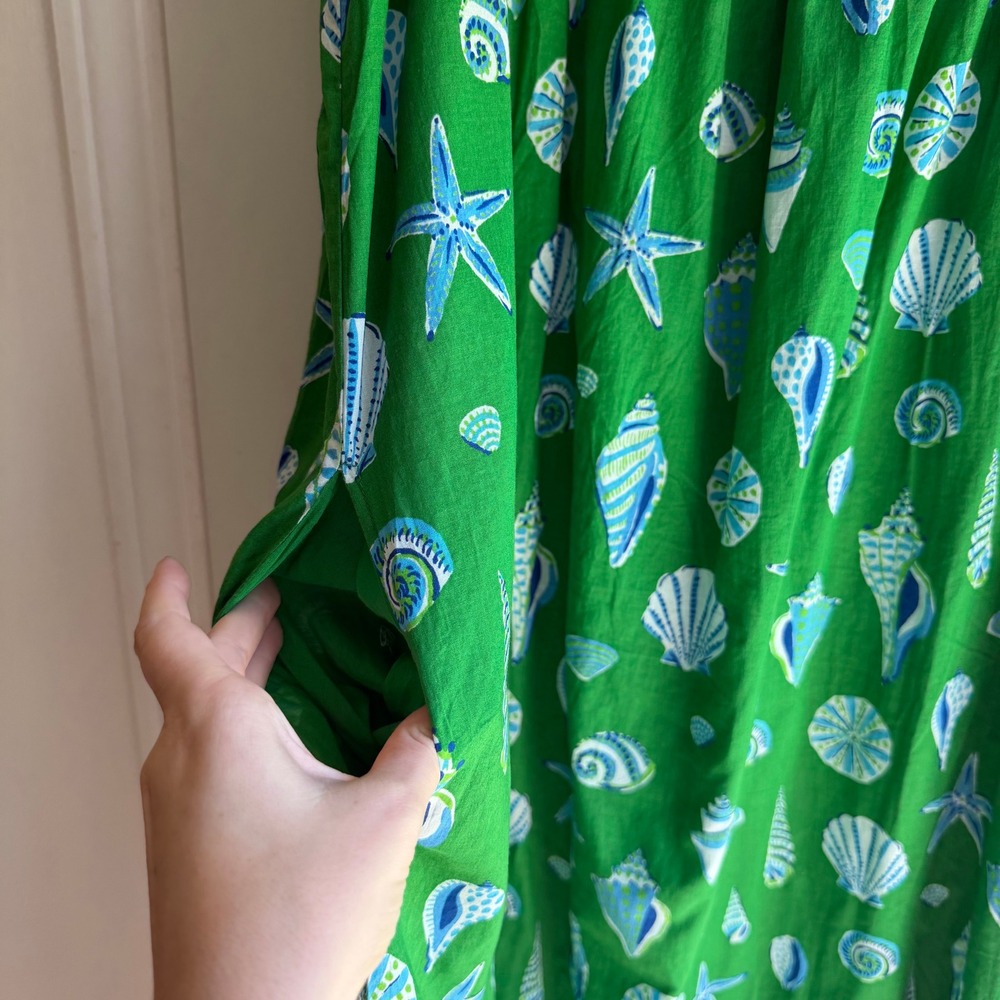 Printfresh Green Seashell Organic Cotton Ruffle Midi Dress Womens Large L - Picture 3 of 10